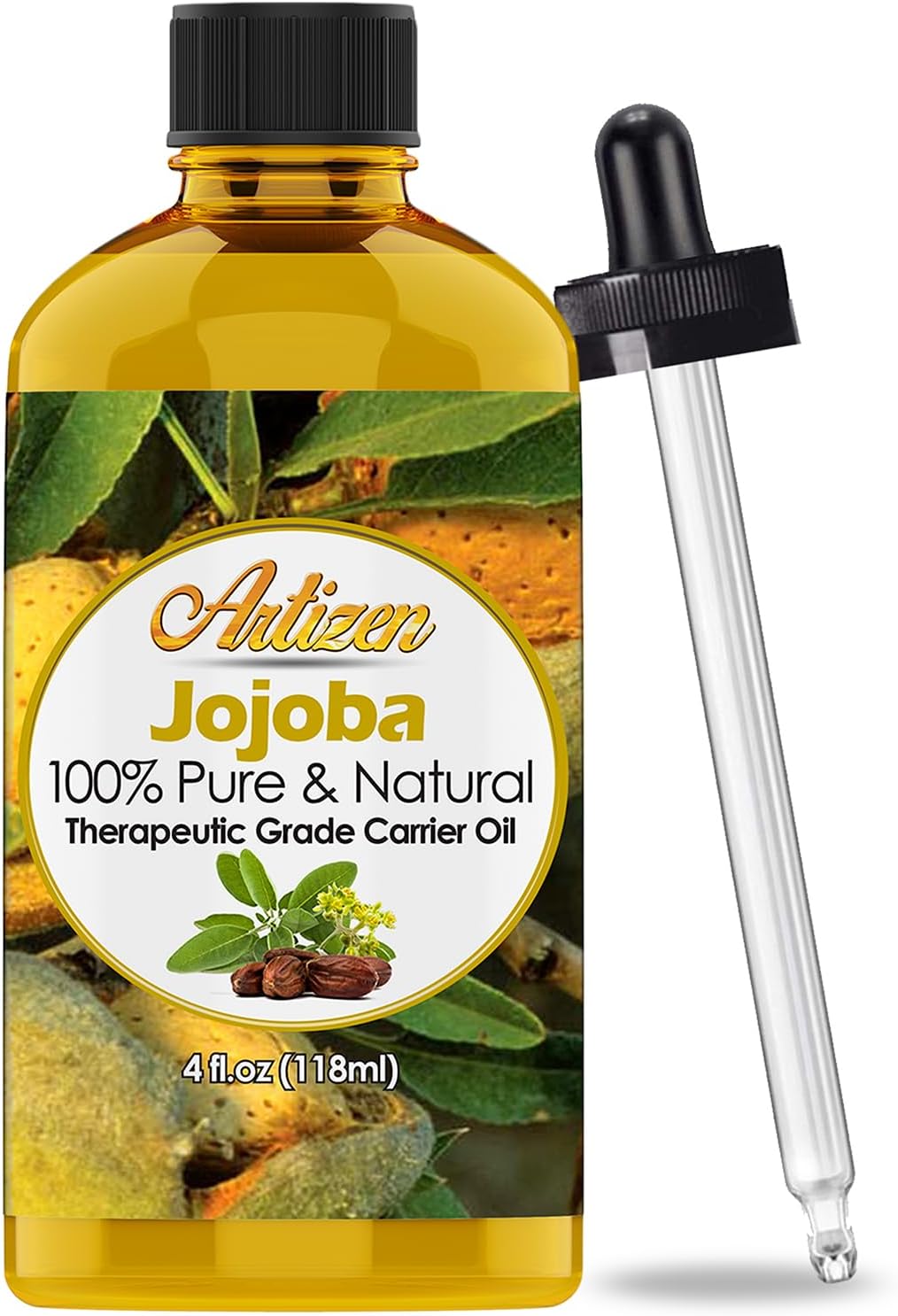 Artizen 100% Pure Jojoba Oil (Huge 4OZ Bottle) All-Natural Jojoba Oil - Cold Pressed - Perfect Moisturizer for Hair, Skin, Face, and Hair