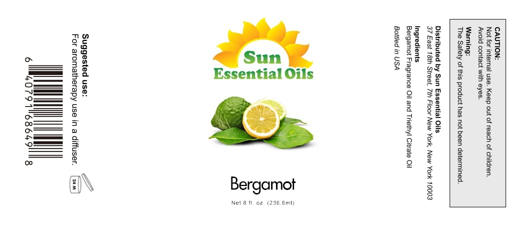 Sun Essential Oils 8oz - Bergamot Essential Oil - 8 Fluid Ounces