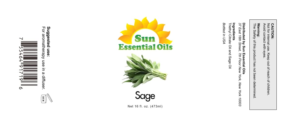 Sage Essential Oil (Huge 16oz Bottle) Bulk Sage Oil - 16 Ounce