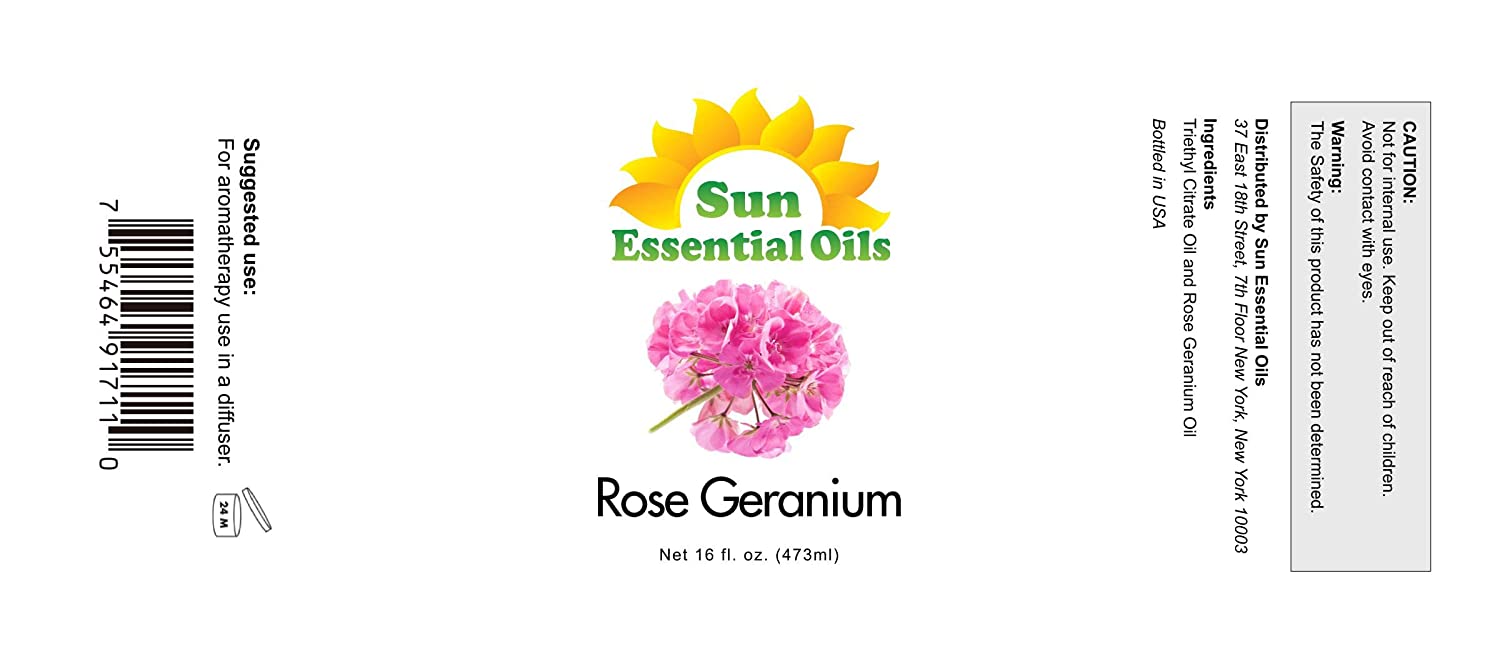 Sun Essential Oils 16oz - Rose Geranium Essential Oil - 16 Fluid Ounces