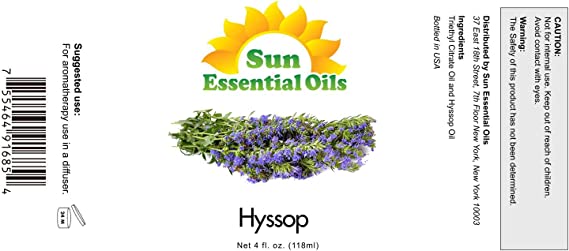 Sun Essential Oils 4oz - Hyssop Essential Oil - 4 Fluid Ounces