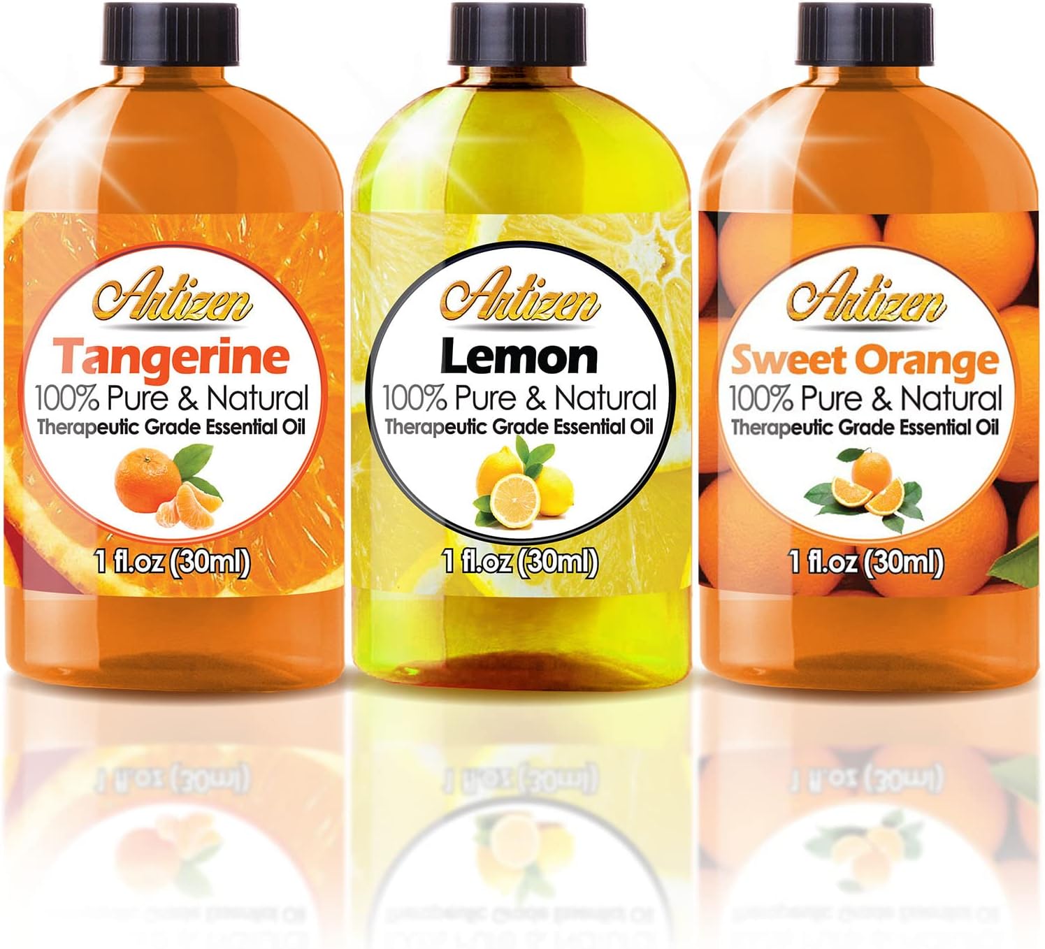 Artizen Citrus Essential Oils Set - 1 Ounce 3 Pack (100% PURE) Sweet Orange, Lemon, and Tangerine - Bonsai & Citrus Ginger Fragrance Oil - Essential Oils Big Bottle Sets