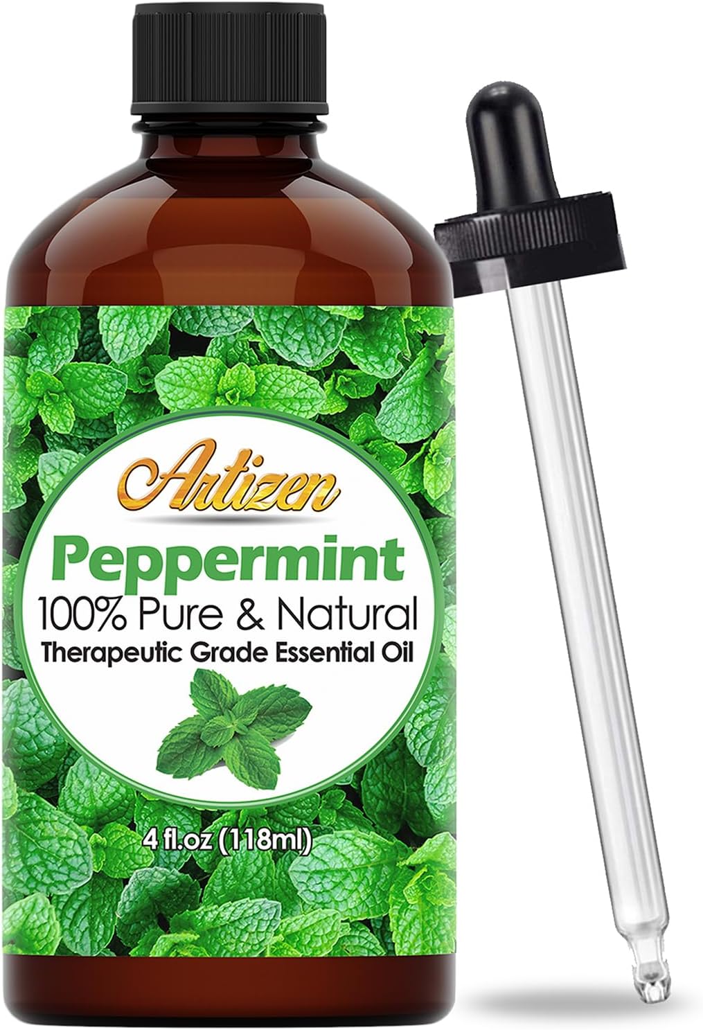 Artizen 4 Fl Oz Peppermint Essential Oil – Pure & Natural Peppermint Oil for Diffuser and Aromatherapy – Includes Dropper