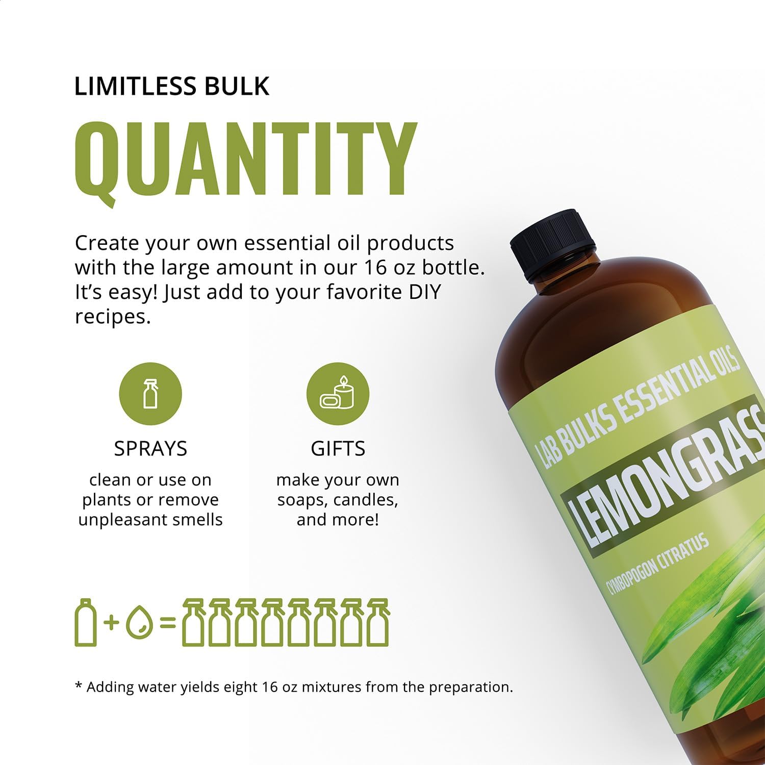 Lab Bulks Essential Oil Lemongrass  (16oz, 2 Pack)