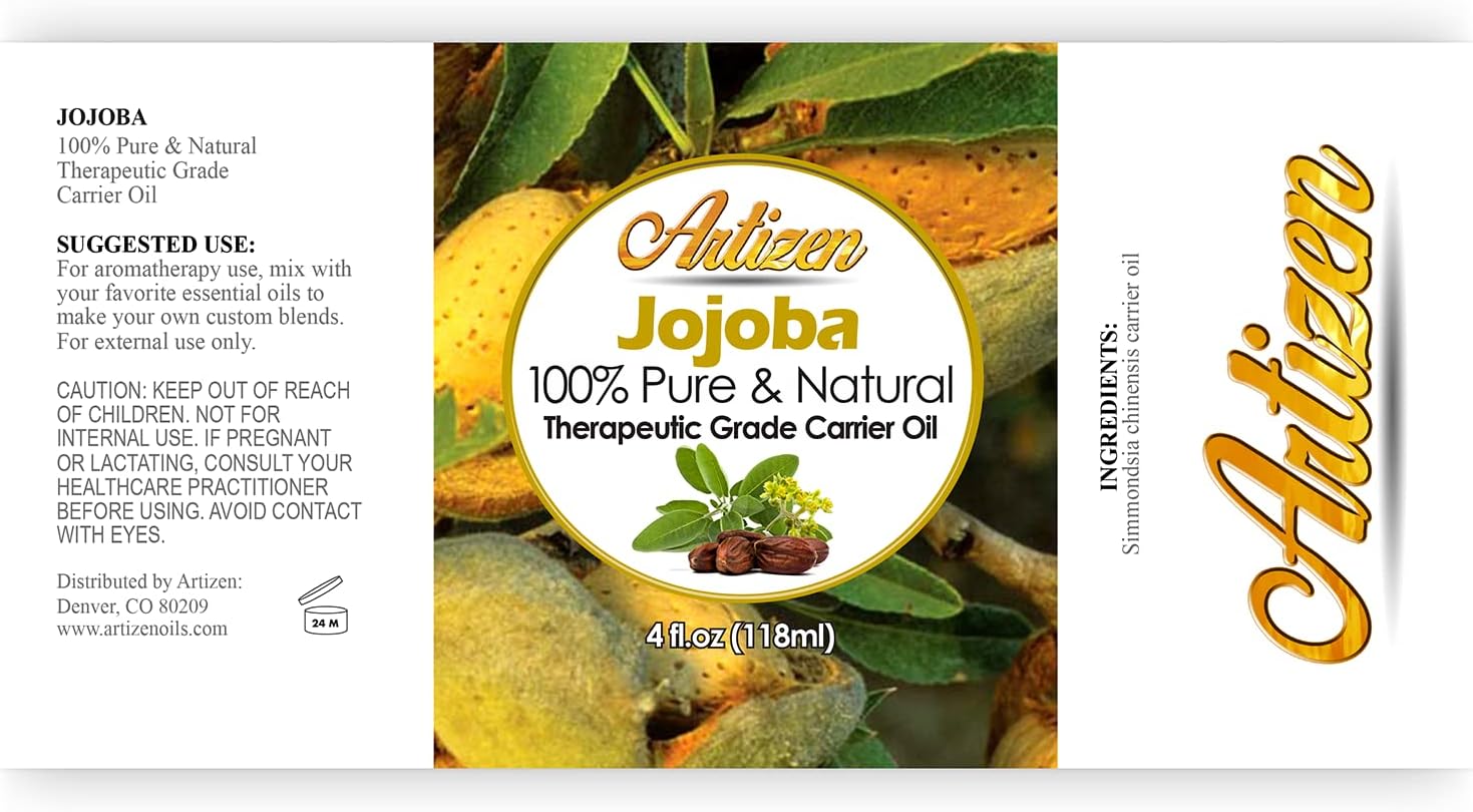 Artizen 100% Pure Jojoba Oil (Huge 4OZ Bottle) All-Natural Jojoba Oil - Cold Pressed - Perfect Moisturizer for Hair, Skin, Face, and Hair