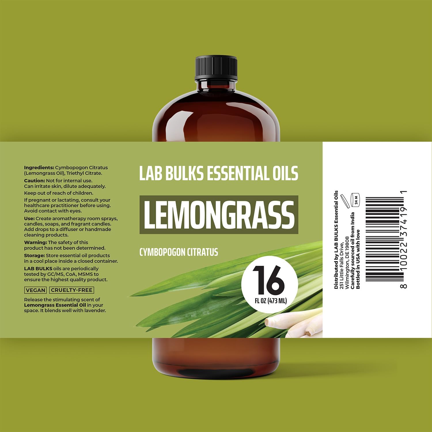 Lab Bulks Essential Oil Lemongrass 16oz